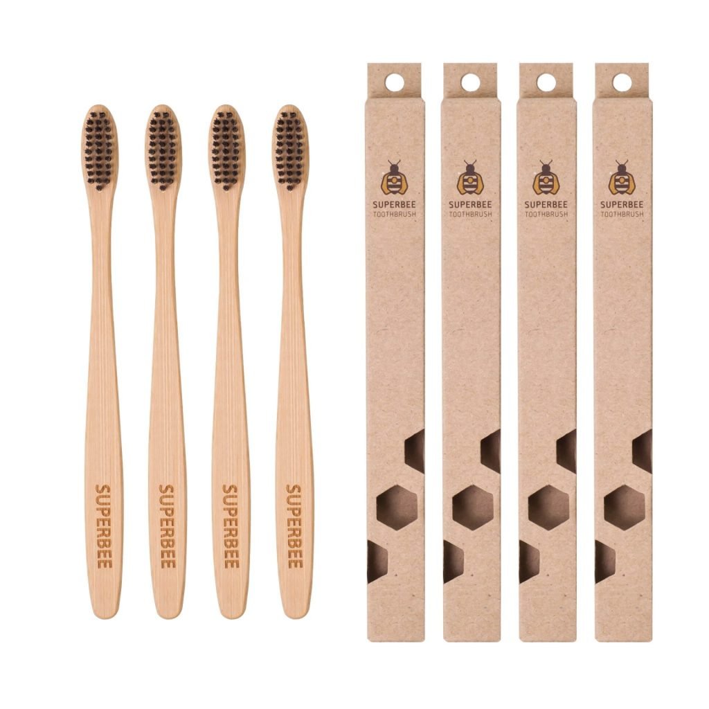Four Biodegradable Bamboo Toothbrushes